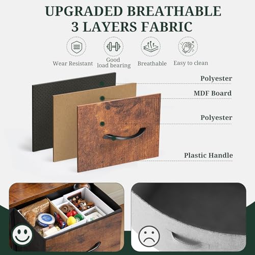 Nightstand Set of 2 Small 2 Drawer Dresser End Table Bedside Furniture | Wooden Top Fabric Bins for Bedroom, Closet, Entryway, Dorm, 11.8" D x 18" W x 20", Brown - color: Brown