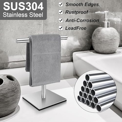 Freestanding Hand Towel Holder Countertop Modern Stand Towel Rack with Square Base Space Saving 304 Stainless Steel Hand Towel Holder Silver Finished - color: Freestanding Stainless Steel Towel Rack Silver on Countertop