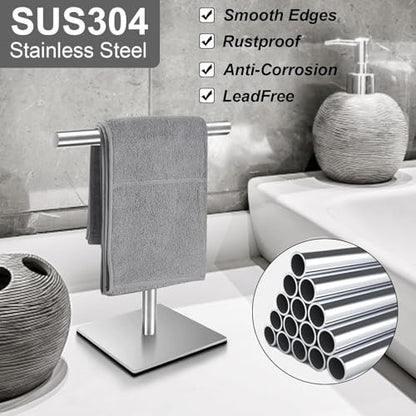 Freestanding Hand Towel Holder Countertop Modern Stand Towel Rack with Square Base Space Saving 304 Stainless Steel Hand Towel Holder Silver Finished - color: Freestanding Stainless Steel Towel Rack Silver on Countertop