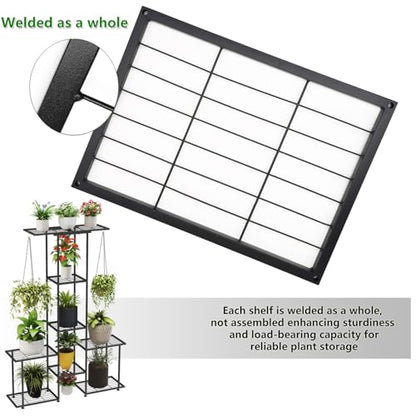 Plant Stand Indoor Outdoor, Metal 6 Tier Tall Hanging Plant Shelf for Multiple Flower Planter Large Heavy Duty Ladder Plant Holder for Garden, Black (y-201) - size: y-201