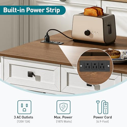 RALGEND Kitchen Island with Drop Leaf & Power Outlet, Rolling Kitchen Island Cart On Wheels, Barn Door Kitchen Island Table with Storage and Tower Rack, Island Table for Kitchen, White and Walnut - color: White + Walnut