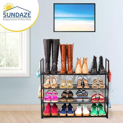 Sundaze Shoe Rack - 4 Tier Metal Shoe Rack for Front Door Entrance, Sturdy Long Shoe Organizer for Closet, Bedroom, Entryway, Garage, Black Metal Shoe Shelf, Holds Up to 20 Pairs