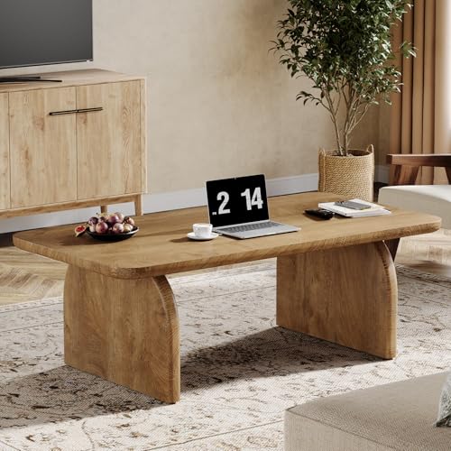 Tribesigns Rectangle Coffee Table, 47-Inch Wood Rectangular Living Room Table, Farmhouse Accent Center Low Cocktail Tea Table with Sturdy Base & Rounded Corners, Easy Assembly (Natural Brown) - color: Natural Brown