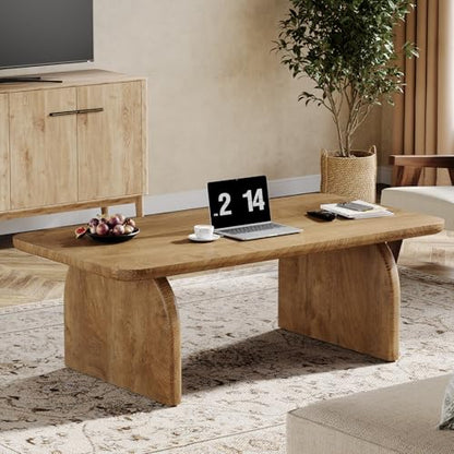 Tribesigns Rectangle Coffee Table, 47-Inch Wood Rectangular Living Room Table, Farmhouse Accent Center Low Cocktail Tea Table with Sturdy Base & Rounded Corners, Easy Assembly (Natural Brown) - color: Natural Brown