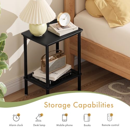2 Tier Small Side Table, Bedside Table, Narrow Entryway Table, Bamboo End Table with Storage Shelf, Bedroom Nightstand, Mini Accent Table, Small Coffee Table, Plant Stand, Black - color: Black, size: 2 Tier