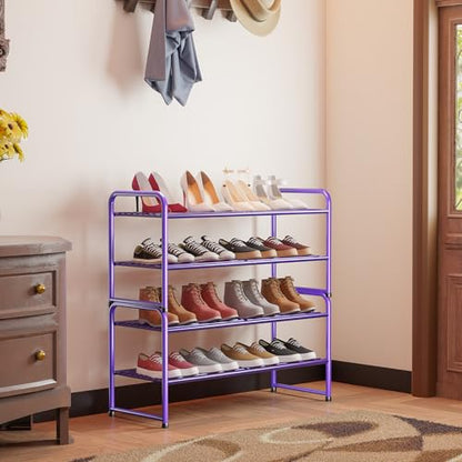 SUFAUY 2-Tier 33" Wide Shoe Rack Closet Metal Wire, Stackable, Purple - color: Purple