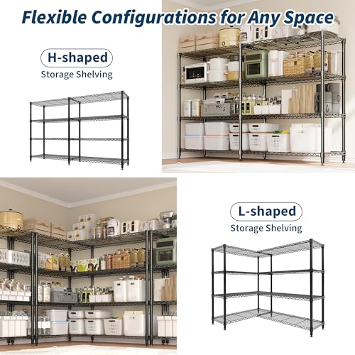 Garvee Metal Storage Shelves 4-Tiers, Standing Garage Shelving Unit 59"W x 13.8"D x 59.5"H, Heavy Duty Wire Shelving Rack Load 1060LBS, Adjustable Storage Shelf for Home Kitchen Pantry Basement(Black) - size: 59" W x 13.8" D x 59.5" H(4 Tiers)