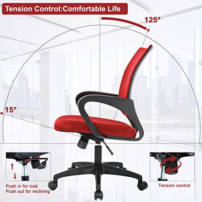BestOffice Ergonomic Office Chair | Mid-Back Swivel Desk Chair | Red | with Lumbar Support, Adjustable Height & Breathable Backrest | Sponge Seat & Rolling Wheels | for Home, Office | Pack of 1 - color: Red, style: pack of 1