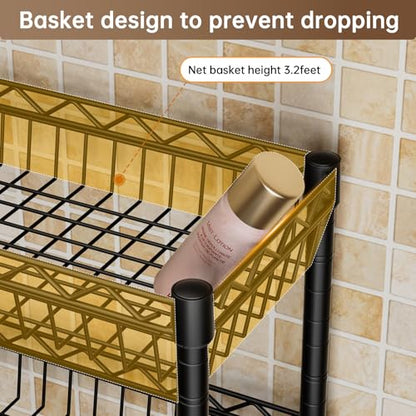 Golpart 3-Tier Over-The-Toilet Storage Shelf,Heavy-Duty Adjustable Bathroom Rack with 2 Mesh Baskets,Toilet Paper Holder & Hooks,Space-Saving Organizer for Bathroom,10”D x 24”W x 66”H,Black - size: Black with Baskets-10"D x 24"W x 66"H