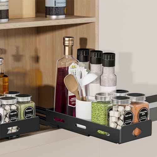 BOIVSHI Pull Out Spice Rack Organizer for Cabinet, Heavy Duty Spice Organizer for Cabinet, Vertical Spice Rack for Kitchen, Cabinet, Pantry, Cupboard (4.2''Wx10.5''Dx2.8''H, Metal Black) - size: 4.2''Wx10.5''Dx2.8''H,1 Tier