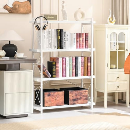 HCHQHS Bookshelf, 4-Tier Industrial Bookcase, White Open Book Shelf, Freestanding Tall Bookshelves with Metal Frame - color: Cloud White, size: 4-Tier (35.8"W x 51.2"H)