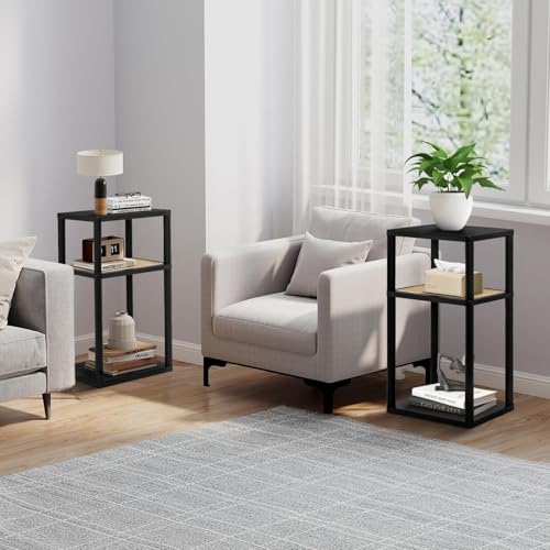 YGYQZ Rattan Side Table, Narrow End Table for Couch, Tall Nightstand for Small Space，Slim Night Stand with Storge, Living Room, Bedroom, Office,Modren,Black - color: Narrow-black