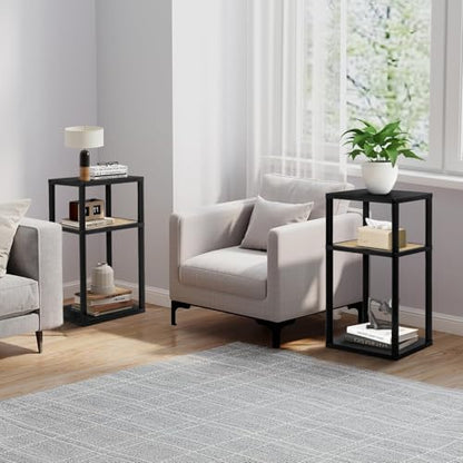 YGYQZ Rattan Side Table, Narrow End Table for Couch, Tall Nightstand for Small Space，Slim Night Stand with Storge, Living Room, Bedroom, Office,Modren,Black - color: Narrow-black