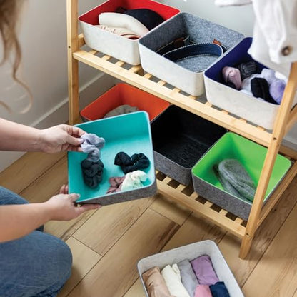 Three by Three Seattle Tapered Felt Storage Bins, 2-Pack, 9x9 (Cream/Red) | Recycled felt tapered bins; soft non-scratch; 5"x5" fits most drawers; organize desk, office, bathroom, bedroom & entryway - color: Cream/Red