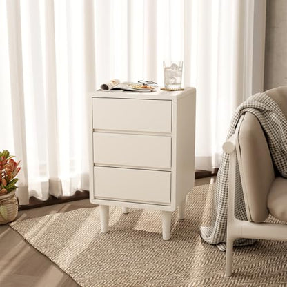 Tall Nightstand White Night Stand with 3 Drawers Mid Century Modern Nightstand with Storage,Solid Wood Night Stand,Small Bedside Table for Bedroom,Living Room,Office,White Bedside Table - color: White, style: 3 drawers