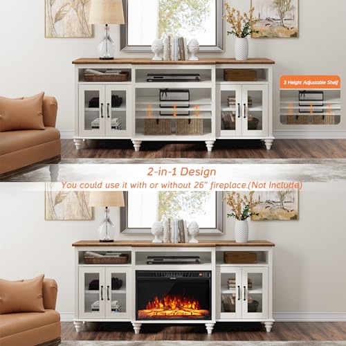 WAMAPT Buffet Cabinet with 4 Glass Doors, Large Coffee Bar Tables Wood Kitchen Storage Cabinets with 9 Storages, Modern Farmhouse Sideboard Credenza, Antique White, 70 inch - color: White