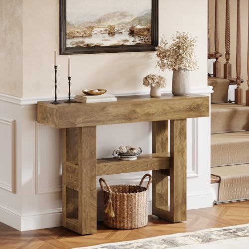 Tribesigns 41.34-Inch Farmhouse Console Table, 2-Tier Narrow Sofa Table Behind The Couch, Entryway Furniture with Storage Shelves for Hallway Foyer Living Room, Light Brown - color: Light Brown
