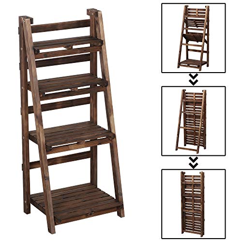 Yaheetech Foldable Shelf Wooden Ladder Shelf Plant Stand for Indoor Outdoor | Collapsible Shelf, Decorative Ladder Stand, No Assembly Folding Shelves for Living Room, Garden, Office, Kitchen, or Balcony