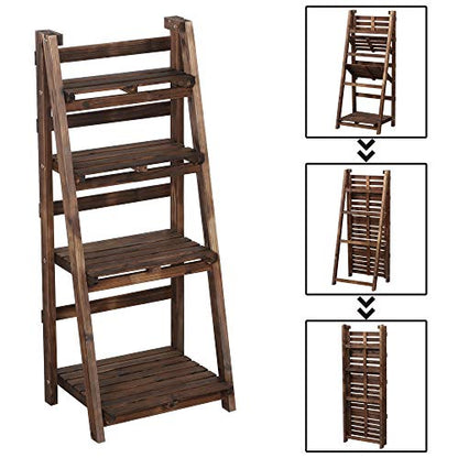 Yaheetech Foldable Shelf Wooden Ladder Shelf Plant Stand for Indoor Outdoor | Collapsible Shelf, Decorative Ladder Stand, No Assembly Folding Shelves for Living Room, Garden, Office, Kitchen, or Balcony