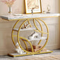Huuger 47.2 Inch Entryway Table with Marble Top, Modern Console Sofa Table, Accent Table with Shelves, for Entry, Hallway, Entrance, Foyer, O-Shaped Metal Frame, White Marble & Gold - color: Marble Gold, size: 11.8"D x 47.2"W x 33.5"H