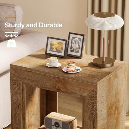 Tribesigns Rustic Wood End Table, 2 Tiered Square Side Table with Storage Shelf, Industrial Sofa Side Table for Living Room, Entrance (1, Wood) - color: Wood