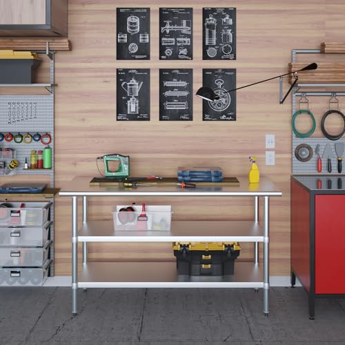 Stainless Steel Work Table with 2 Shelves | Metal Utility Table | Commercial & Residential NSF Utility (Stainless Steel Table with 2 Shelves, 60" Long x 24" Deep) - size: 60" Long x 24" Deep