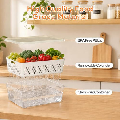 Fruit Storage Containers for Fridge, 4 Pack Plastic Food Storage Container | Fruit Containers Set with Removable Colander, Produce Saver Keep Berry Fruits Vegetables Meet Fresh Longer, Dishwasher Safe