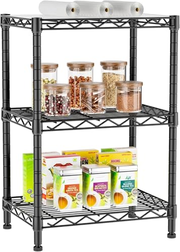Xcity Storage Shelves, 3 Tier Heavy Duty Metal Shelving Unit, 1050 LBS Adjustable Steel Wire Shelf for Commercial, Pantry, Kitchen, Garage, 12" D x 18" W x 30" H, Black - color: Black, size: 18"W x 12"D x 30"H, 3-Tier
