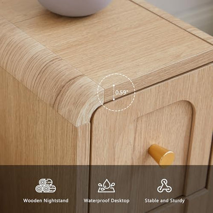 Narrow Nightstand with 2 Drawers, Small Bedside Tables, Mid-Century Modern Slim Night Stand with Storage, Wooden End Table for Small Spaces, Bedroom, Living Room (Natural-1PCS) - color: 2drawers-natural-1pcs