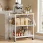 Homleke 3-Tier Rolling Kitchen Microwave Cart, Kitchen Utility Cart on Lockable Wheels, Coffee Bar Table Station with 6 S-Shaped Hooks, Small Appliance Storage Shelf, White and Natural KC40D - color: White and Natural, size: 3-Tier