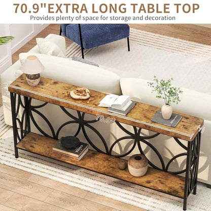 karlott 70.9 inch Extra Long Sofa Table, Industrial Console Table Behind Couch with 2 Tier Storage Shelf, Entryway Console Table for Entryway, Living Room, Foyer, Hallway, Unique Design, Rustic Brown - color: Rustic Brown