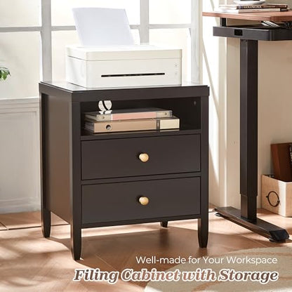 Huuger Black Nightstand Set of 2, Night Stand with Charger Station, Bedside Table with 2 Drawers, Bed Side Tables for Bedroom, Modern Nightstands, Metal Knobs, Painted Surface - color: Black