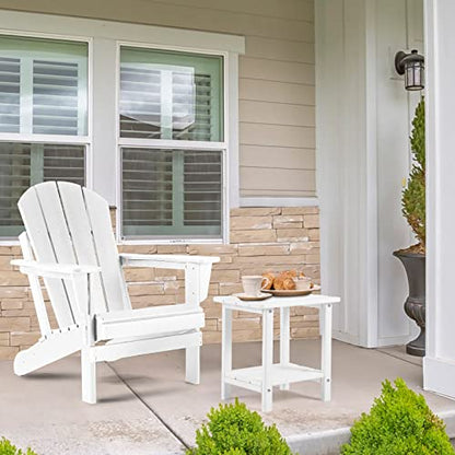 Apolimi Adirondack Outdoor Side Table, 2-Tier Sturdy Patio End Table Weather Resistant, 16.5" Solid Side Table for Patio, Pool, Porch - color: Pure White