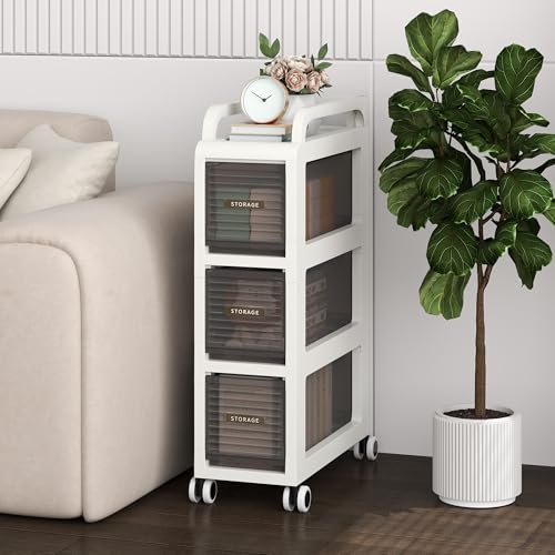 Bathroom Storage with Drawers, 7.87" Wide Slim Storage Cabinet with Wheels for Small Spaces, Narraw Cart for Kitchen Office Bedroom Dinning Room Under Desk, 26" Tall - size: 20x41x65 cm