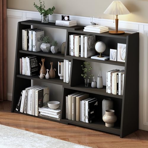 IOTXY Wooden Extendable Shelf Bookcase - 3-Tier Ladder Low Short Bookshelf for Small Space or Corner, Black, L - color: Black, size: Large