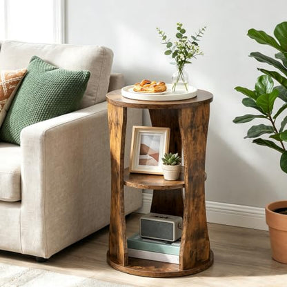 YATINEY Round Side Table, 3-Tier Small End Table with Storage Shelves, Wooden Accent Table for Living Room, Bedroom, Rustic Brown ET15BR - color: Rustic Brown