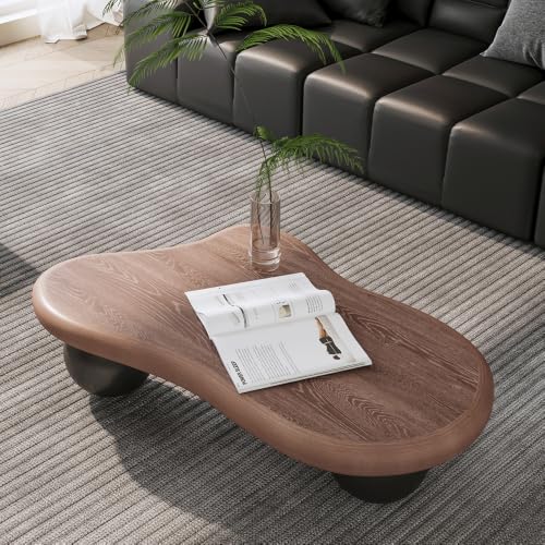 40” Cloud Coffee Table with 3 Ball Legs, Modern Irregular Center Table for Living Room, Low Cute Small MDF Tea Table for Bedroom, Space Apartment-Walnut Black - color: Cloud -40"walnut Black