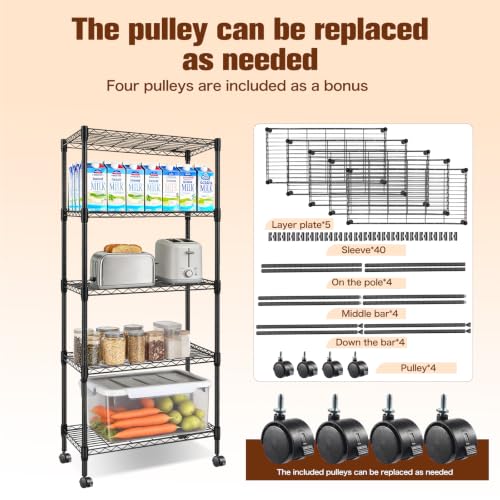 Wire Rack 5 Tier Shelving Unit - Heavy Duty Metal Storage Shelves 29.92" L x 13.78" W x 59.84" H Adjustable Wire Shelving Rack for Kitchen Storage Shelves, Garage Storage Rack | Multi Layer Adjustable Metal Wire Frame, Strong Weight Capacity, Great for Ki