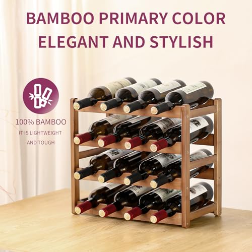 Wine Rack Storage,Bamboo Wine Racks Cabinet Shelf,4-Tier 16 Bottles Freestanding Wine Bottle Holder for Basement,Kitchen,Countertop - color: 16 Bottles Walnut