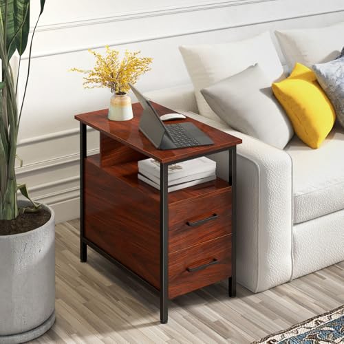 Livofloral Narrow Side Tables with Charging Station, Narrow End Table with Wooden Drawers, USB Ports and Power Outlets, Nightstand and Bedside Table for Bedroom, End Tables Living Room, Espresso - color: Espresso