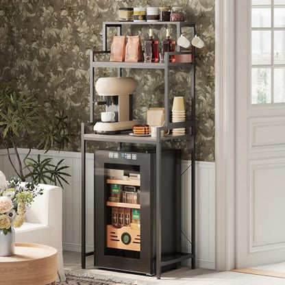 Espelism 3-Tier Kitchen Bakers Rack with Adjustable Shelves, Freestanding Kitchen Microwave Stand with Storage, Split Design Coffee Bar Shelf for Home Office (Black Oak, 25.6") - color: Black Oak