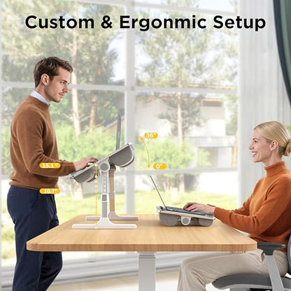 FoldWise 2-in-1 Lap & Bed Desk with Soft Cushions - Adjustable Height & Angle, Foldable Laptop Stand for Bed & Couch - Wrist Rest, iPad Holder, Stopper & Non-Slip Leather - Bed Table for Adults & Kids - color: Gray