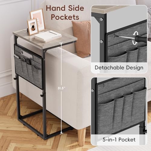 Vagusicc C Shaped End Table, Set of 2 Tall Side Table for Couch, Adjustable Height Small Couch Side Table for Small Spaces, End Table Slide Under Sofa Table TV Tray Arm Table for Living Room, Grey - color: Greige 2pc