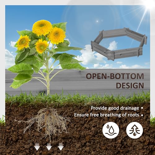 Outsunny Wooden Raised Garden Bed, Hexagon Screwless Outdoor Planter Box Plants, Vegetables, Flowers, Herbs, 39" x 36" x 6", Gray - color: Gray, size: 39.25" x 36.25" x 6.25"