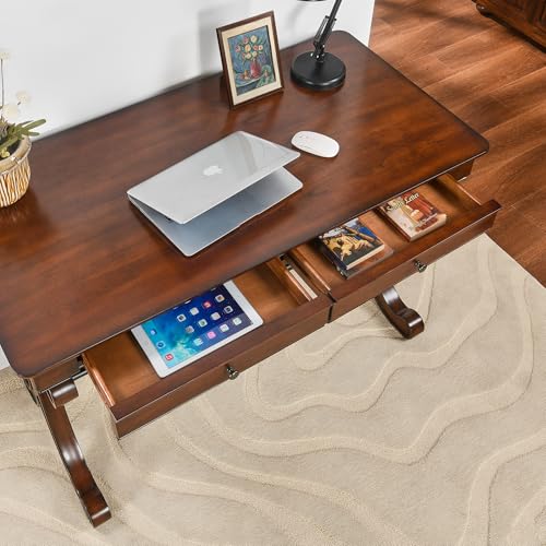 Farmhouse Oak Laptop Desk, Home Office Desks with 2 Storage Drawers, 47.2" Large Work Desk with Curved Legs, Secretary Desk for Home Office, Easy Assembly Vanity Desk, Study Table Station SSZD0036 - size: 47.2"