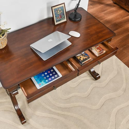 Farmhouse Oak Laptop Desk, Home Office Desks with 2 Storage Drawers, 47.2" Large Work Desk with Curved Legs, Secretary Desk for Home Office, Easy Assembly Vanity Desk, Study Table Station SSZD0036 - size: 47.2"
