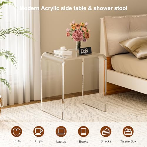 U-Shape Acrylic Side Table,16" L x 12" W x 18" H x 3/5" Thick Clear End Table,Transparent Nightstand and Stool with Waterfall Edges,Modern Lucite Side Table for Living Room - size: 16" D x 12" W x 18" H U-Shape