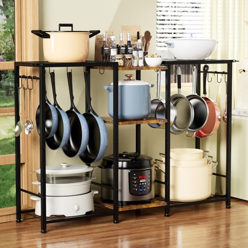 Pot Rack —Expandable Pot and Pan Organizer Rack, Freestanding Kitchen Pot and Pan Rack Storage Stand, Vertical Pan & Lid Hanging, Rustic Wood Top for Kitchen Storage & Organization - size: type-D