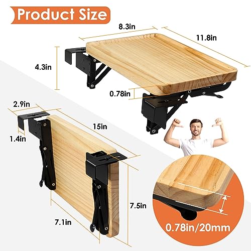 Foldable Bedside Shelf, Bunk Bed Tray for Side Raill, Wood & Steel | Folding bedside tray for 0.6"-2.36" rails, No drilling, 40LBS, Space saver for dorms