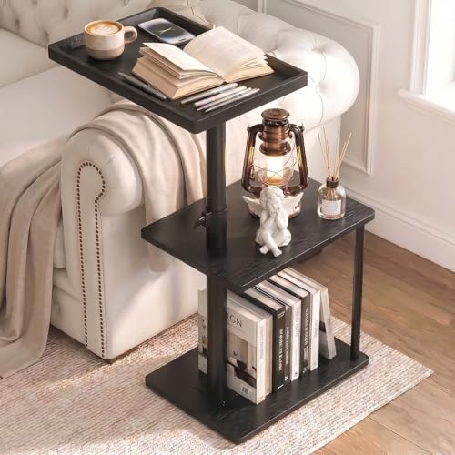 Faesun C Table End Table Adjustable Height, 360°Swivel TV Tray Table for Small Spaces, Small Nightstand for Living Room, Bedroom, Black - color: Black, size: Pro